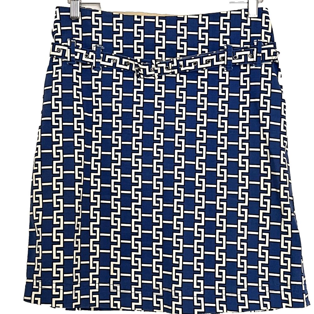 Vintage Tommy Hilfiger skirt 6 Blue Retro geometric stretch Cotton matching belt